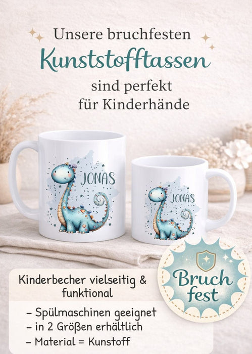 Kindertasse personalisiert mit Namen | Dinosaurier Jungen | Kunststoffbecher für Kindergarten, Kita & Schule | CreativMade .