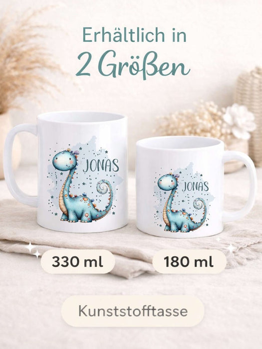 Kindertasse personalisiert mit Namen | Dinosaurier Jungen | Kunststoffbecher für Kindergarten, Kita & Schule | CreativMade .