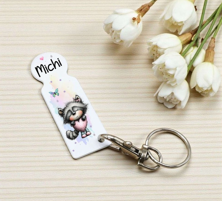 Einkaufswagenlöser personalisiert mit Namen Waschbär Einkaufchip Wagenlöser Metall Schlüsselanhänger