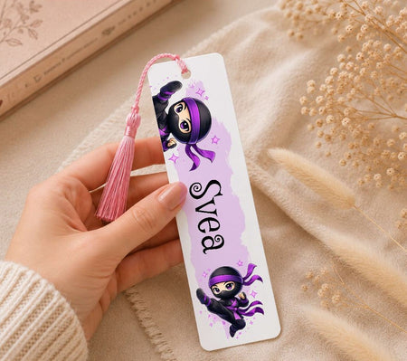 Personalisiertes Lesezeichen Ninja mit Namen – Geschenk zur Einschulung für Mädchen Metall - CreativMade