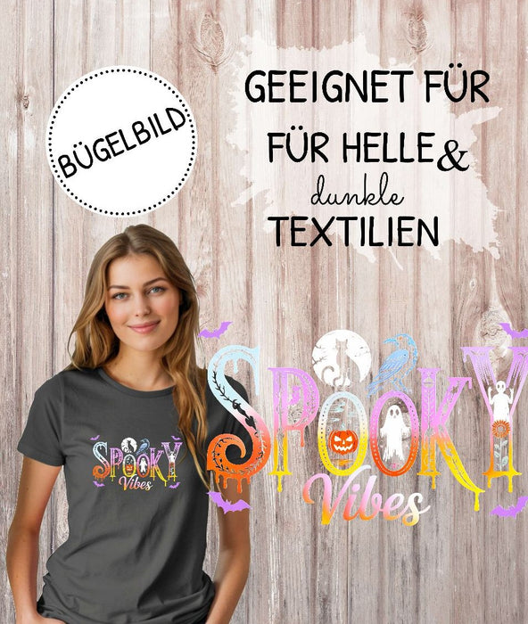 Bügelbild Spooky Season Halloween Aufbügelmotiv mit Kürbis & Geist DIY Aufbügler für T-Shirt, Pullover & Stoffe" - CreativMade
