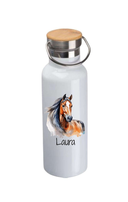 Personalisierte Kinder Trinkflasche mit Namen Pferd – Edelstahl Thermosflasche auslaufsicher für Kindergarten & Schule - CreativMade