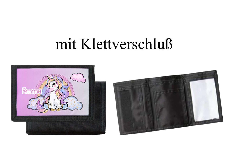 Kinder Geldbeutel personalisiert Einhorn – Geldbörse mit Namen Klettverschluss oder Reißverschluss Porte­mon­naie - CreativMade