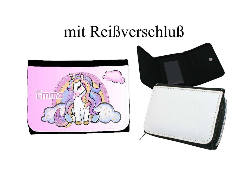 Kinder Geldbeutel personalisiert Einhorn – Geldbörse mit Namen Klettverschluss oder Reißverschluss Porte­mon­naie - CreativMade