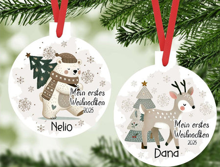 Personalisierter Christbumschmuck & Weihnachtsbaumanhänger Baby – Mein erstes Weihnachten mit Namen aus Aluminium – Geschenkidee zur Weihnachtsdeko - CreativMade 