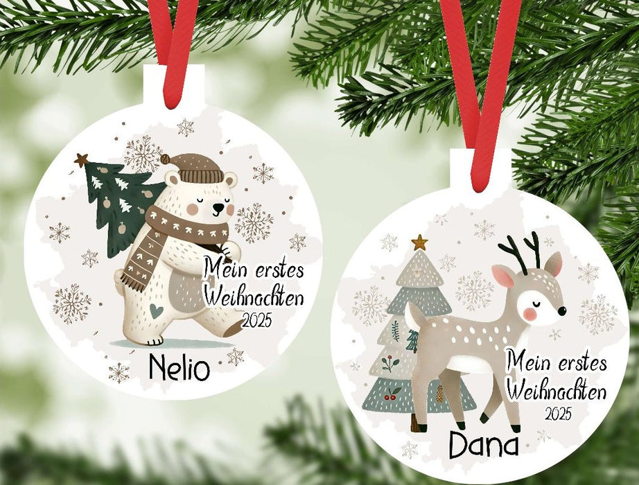 Personalisierter Christbumschmuck & Weihnachtsbaumanhänger Baby – Mein erstes Weihnachten mit Namen aus Aluminium – Geschenkidee zur Weihnachtsdeko - CreativMade 