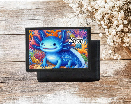 Kinder Geldbeutel personalisiert Axolotl – Geldbörse mit Namen Klettverschluss oder Reißverschluss Porte­mon­naie - CreativMade