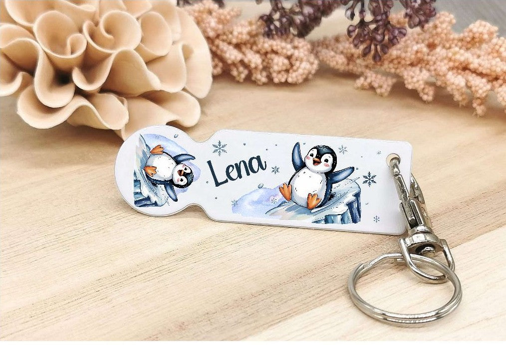 Einkaufswagenlöser personalisiert mit Namen Pinguin Einkaufchip Wagenlöser Metall Schlüsselanhänger