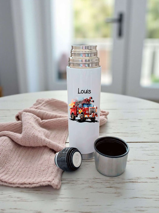 Personalisierte Thermoskanne Feuerwehrauto aus Edelstahl für Kinder mit Namen, für Schule &  Kindergarten - CreativMade 