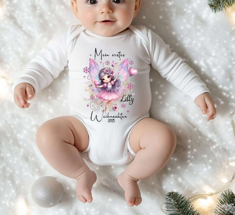 Mein erstes Weihnachten Baby-Body Ballerina – personalisiert Weihnachtsoutfit aus Baumwolle (0–18 Monate) Strampler - CreativMade 