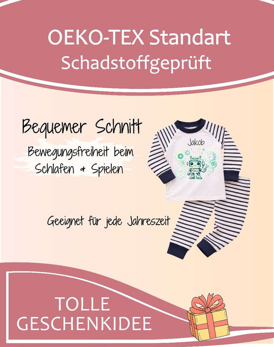 Kinder Schlafanzug mit Namen Roboter – Personalisierter Pyjama für Jungen - CreativMade