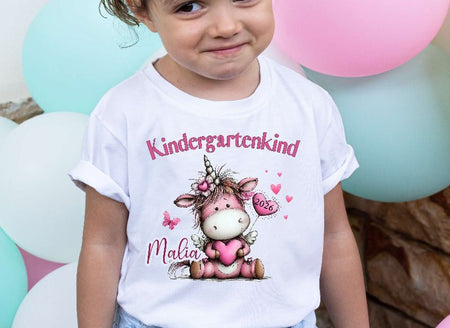 Kindergartenkind T-Shirt personalisiert mit Namen Einhorn – Kita Abschluss & Vorschulkind Geschenk - CreativMade 