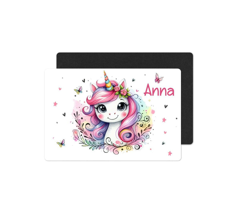 Kinder Tischset personalisiert mit Namen Einhorn - abwischbar und rutschfest Platzdeckchen Platzset Tischunterlage - personalisierte Tasse Emaille & Keramik - CreativMade 