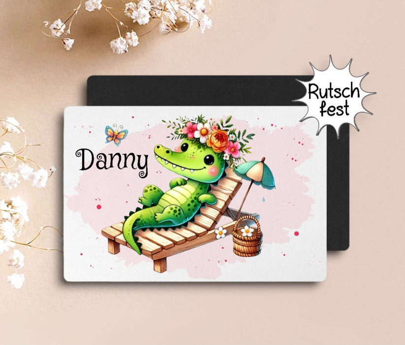 Tischset Kinder rutschfest personalisiert mit Name Krokodil Junge Platzdeckchen Platzset
