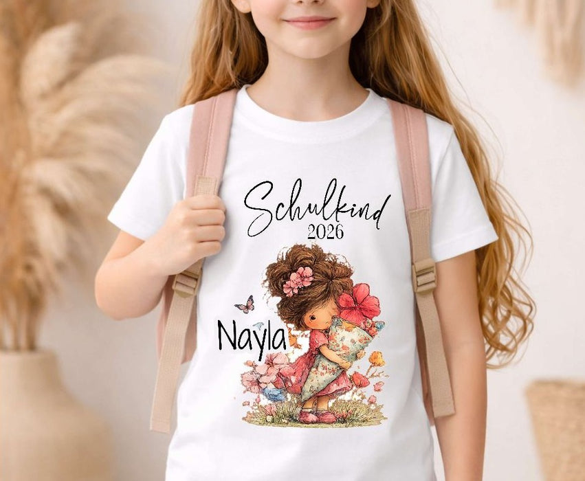 Einschulungsshirt mit Namen personalisiert Zuckertüte Mädchen T-Shirt Einschulung - CreativMade