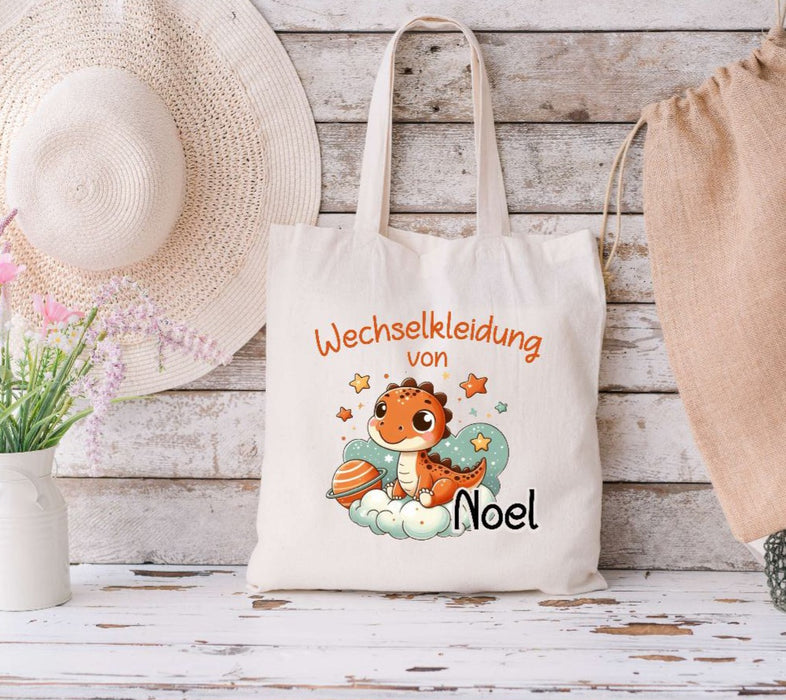 Wechselkleidung Kita Dinosaurierer Tasche personalisiert mit Name Jung– CreativMade