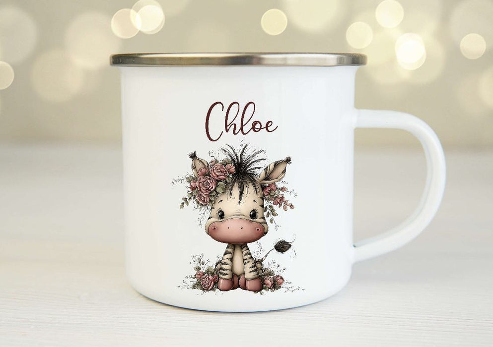 Personalisiertes Kinder Trinkflaschen- & Tassen-Set mit Namen Zebra – Edelstahl Trinkflasche 500 ml für Schule & Kindergarten - CreativMade
