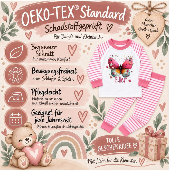Kinder Schlafanzug mit Namen Schmetterling – Personalisierter Pyjama für Babys Mädchen | CreativMade .