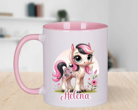 Personalisierte Tasse Pferd Kindertasse mit Name Mädchen Emaille Keramik Namenstasse - CreativMade