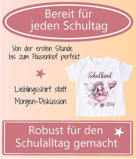 Einschulungsshirt Mädchen mit Name – Schulkind Fee personalisiert - CreativMade