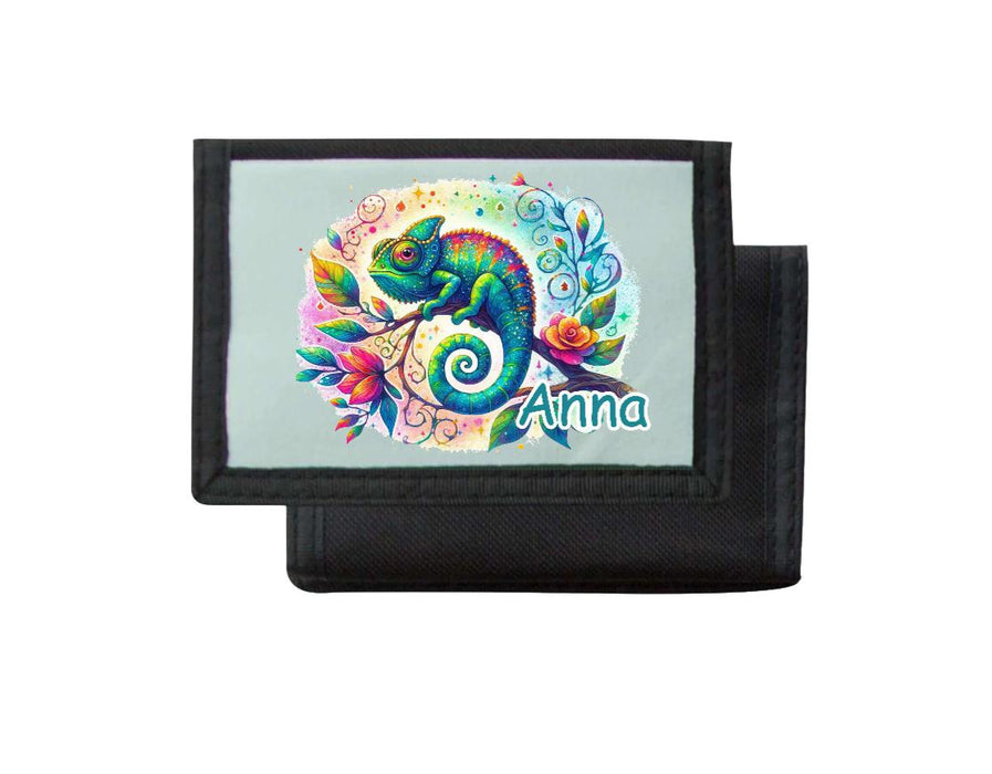 Kinder Geldbeutel personalisiert Chamäleon – Geldbörse mit Namen Klettverschluss oder Reißverschluss Porte­mon­naie - CreativMade