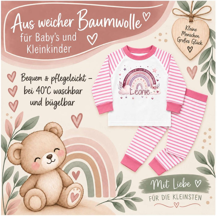 Kinder Schlafanzug mit Namen Regenbogen – Personalisierter Pyjama für Babys Mädchen