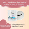 Personalisierte Kinderspardose mit Namen Bagger - Keramik Spardose zur Einschulung, Geburt oder Taufe - CreativMade