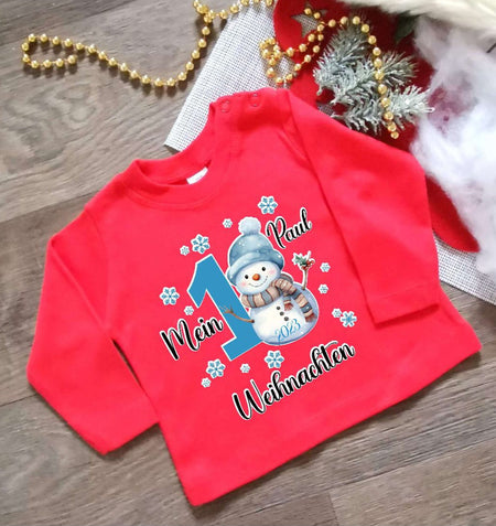 Mein erstes Weihnachten Outfit Schneemann Junge Weihnachtsshirt Baby Kinder Langarm - CreativMade 