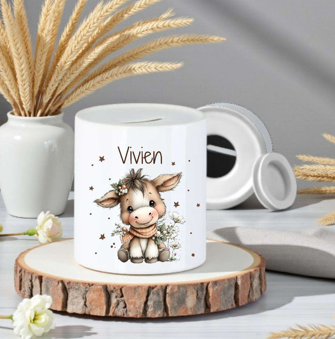 Personalisierte Kinderspardose mit Namen Schaf - Keramik Spardose zur Einschulung, Geburt oder Taufe - CreativMade