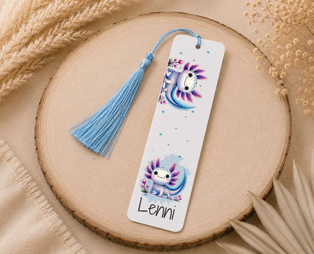 Personalisiertes Lesezeichen Axolotl mit Namen – Geschenk zur Einschulung für Jungen - CreativMade