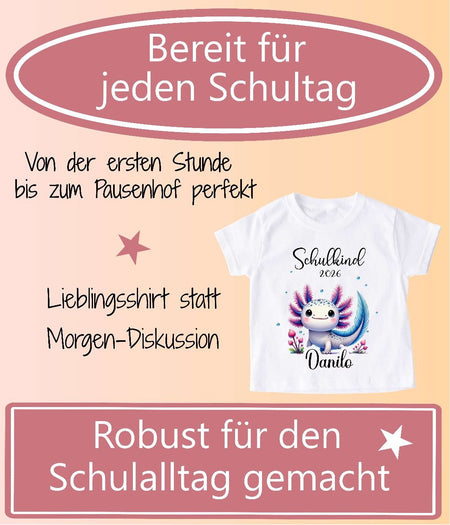 Einschulungsshirt mit Namen personalisiert Axolotl Jungen T-Shirt Einschulung | CreativMade .