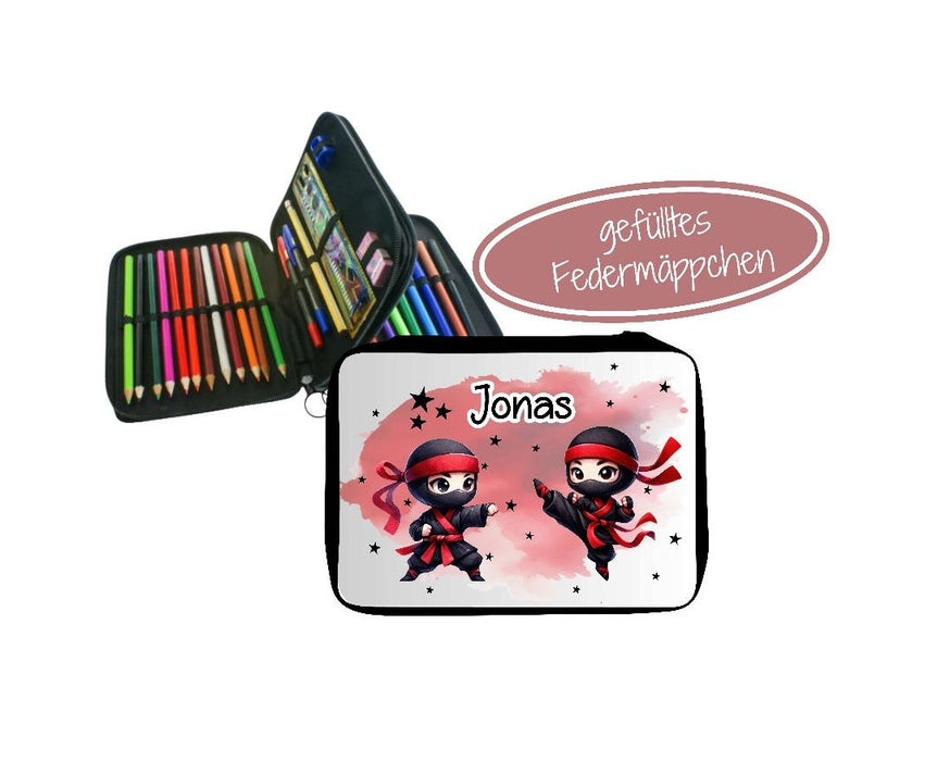 Personalisiertes Federmäppchen mit Name Ninja Jungen Geschenk Einschulung Federmappe Federpenal - CreativMade 