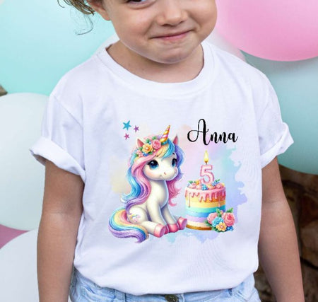 Kinder Geburtstagshirt personalisiert mit Namen Einhorn Mädchen erster Geburtstag Kinder T-Shirt Geburtstag - CreativMade