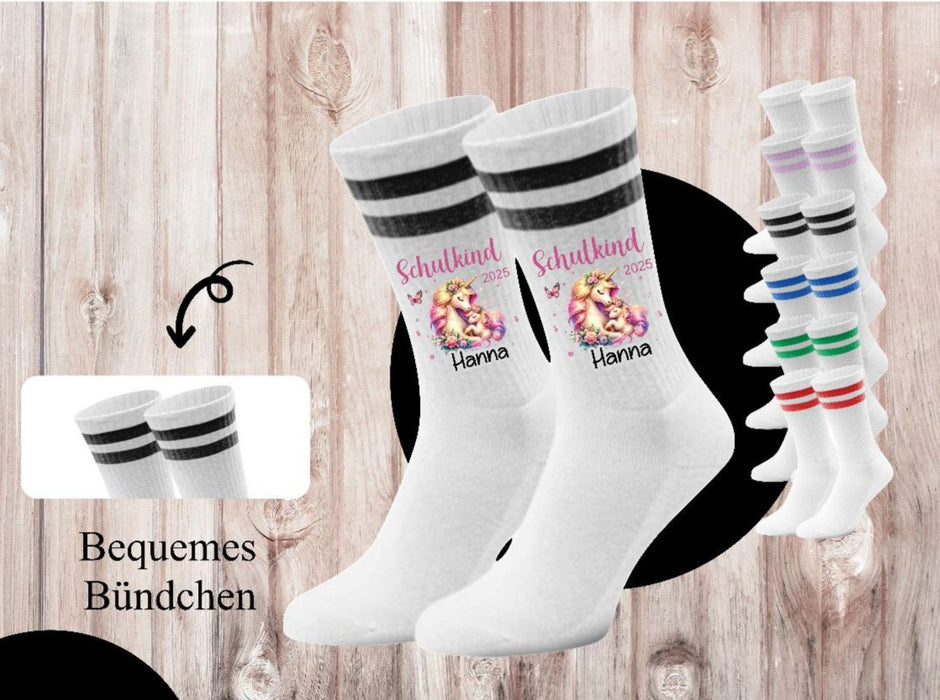 Kindersocken Einschulung Einhorn – 100 % Baumwolle Größe 27–36 Unisex - CreativMade