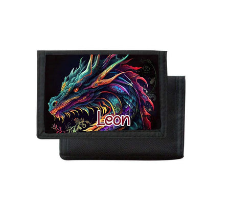 Kinder Geldbeutel personalisiert Drache – Geldbörse mit Namen Klettverschluss Porte­mon­naie - CreativMade