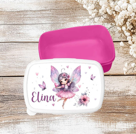 Set Brotdose und Trinkflasche personalisiert mit Namen Fee Edelstahl 500ml Lunchbox Mädchen - CreativMade