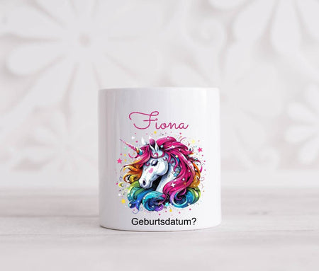 Spardose Kinder personalisiert mit Name Einhorn Mädchen Keramik Kinderspardose Geschenk Geburt Geburtstag Einschulung Taufe - CreativMade 
