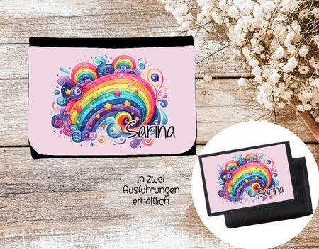 Kinder Geldbeutel personalisiert Regenbogen – Geldbörse mit Namen Klettverschluss oder Reißverschluss Porte­mon­naie - CreativMade