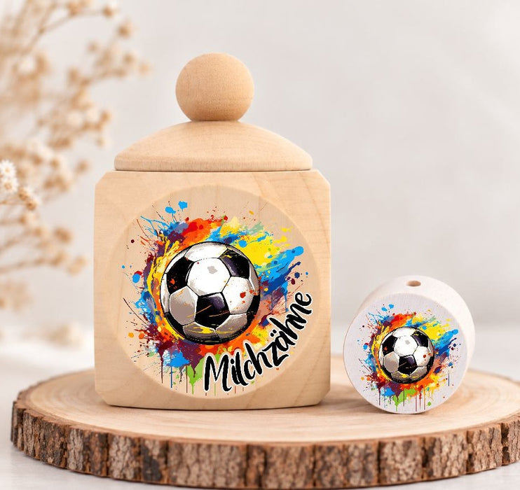 Milchzahndose Fußball Holz mit Motivscheibe | DIY & Kreativbedarf 6 x 4cm Zahndose | CreativMade .