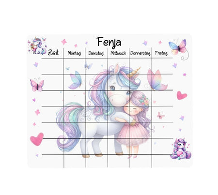 Personalisierter Stundenplan mit Name Einhorn Mädchen abwischbar Einschulung - CreativMade
