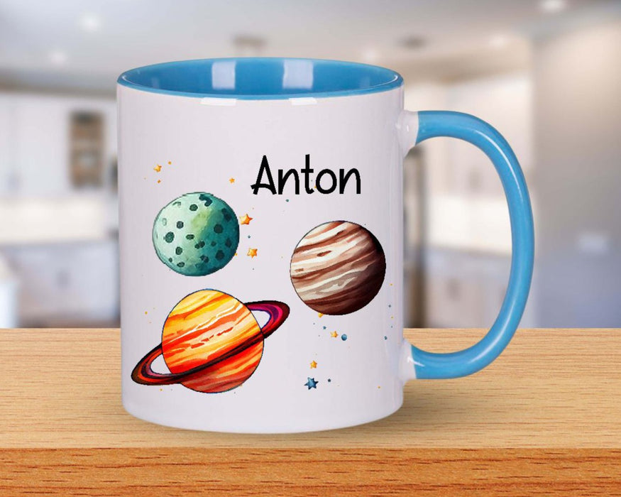 Personalisierte Tasse Planeten Kindertasse mit Name Junge Emaille Keramik Namenstasse
