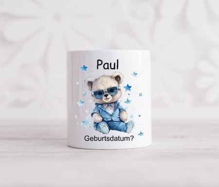 Spardose Kinder Teddybär personalisiert mit Name Junge Keramik Geldgeschenk  Geburtsdaten - CreativMade 