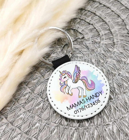 Schlüsselanhänger Anhänger Notfallnummer Einhorn Mädchen Geschenk - CreativMade 