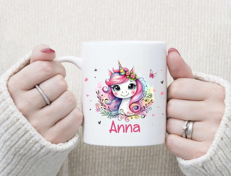 Kinder Tischset personalisiert mit Namen Einhorn - abwischbar und rutschfest Platzdeckchen Platzset Tischunterlage - personalisierte Tasse Emaille & Keramik - CreativMade 