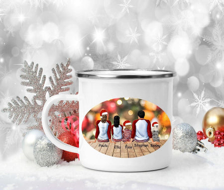 Tasse Personalisierte Weihnachtstasse Familie & Haustier – Keramik oder Emaille mit Namen Weihnachtsgeschenk - CreativMade 