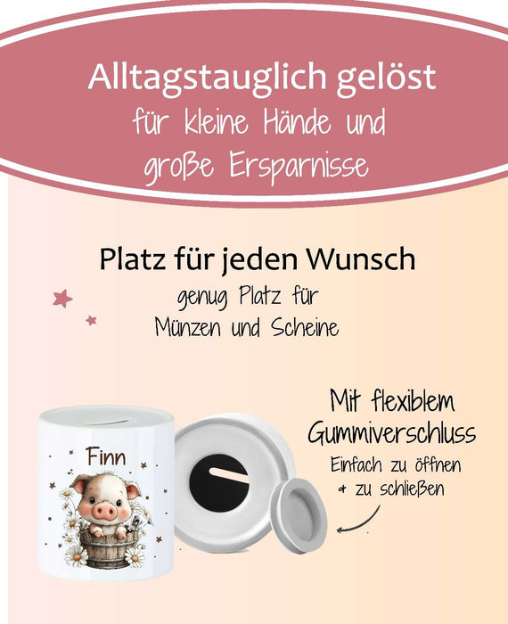 Personalisierte Kinderspardose mit Namen Schaf - Keramik Spardose zur Einschulung, Geburt oder Taufe - CreativMade