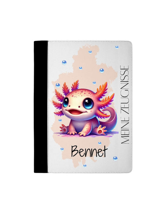 Personalisierte Zeugnismappe mit Namen Axolotl – Mappe für Schulzeugnisse A4 | Geschenk zur Einschulung Jungen - CreativMade