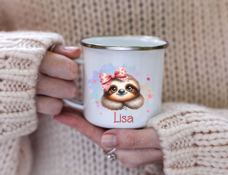 Kinder Tischset personalisiert mit Namen Faultier - abwischbar und rutschfest Platzdeckchen Platzset Tischunterlage - personalisierte Tasse Emaille & Keramik - CreativMade 