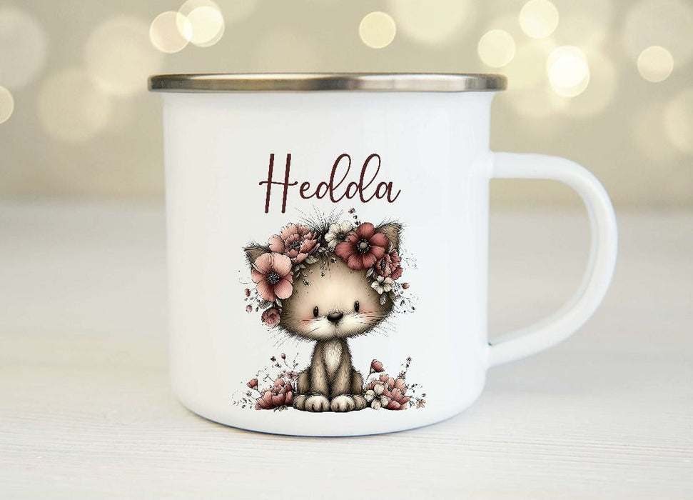 Personalisiertes Kinder Trinkflaschen- & Tassen-Set mit Namen Katze – Edelstahl Trinkflasche 500 ml für Schule & Kindergarten - CreativMade