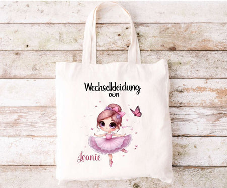 Wechselkleidung Kita Tasche Ballerina personalisiert mit Name Mädchen Kindergarten Wechselwäsche Beutel - CreativMade 